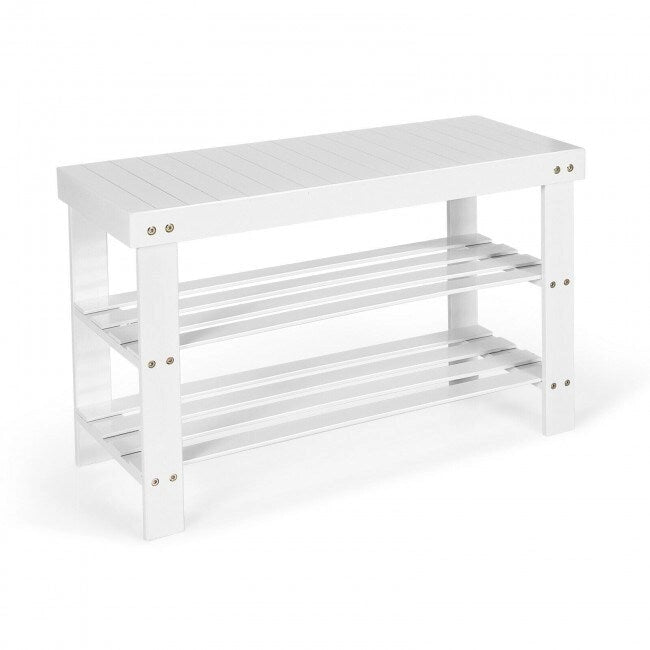 3-Tier Bamboo Shoe Storage Bench Shelf 27.5x11x17.5 Inches