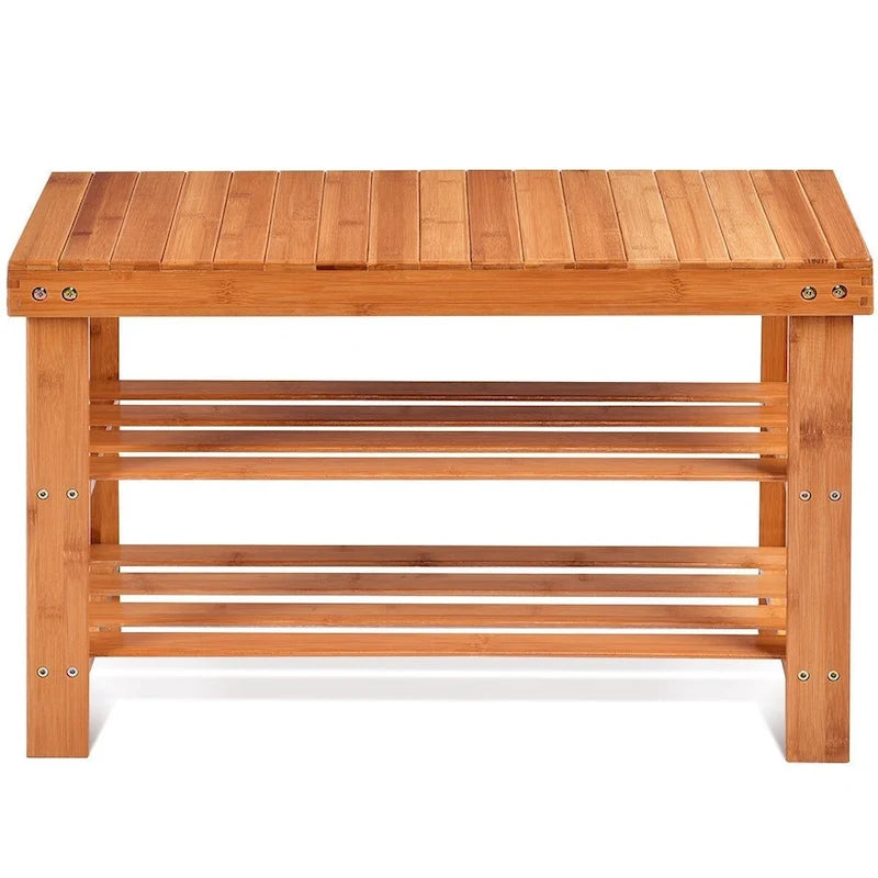 3-Tier Bamboo Shoe Storage Bench Shelf 27.5x11x17.5 Inches
