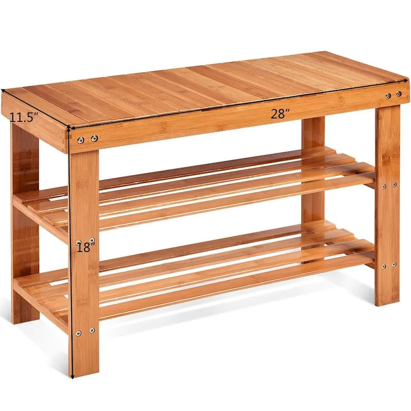 3-Tier Bamboo Shoe Storage Bench Shelf 27.5x11x17.5 Inches