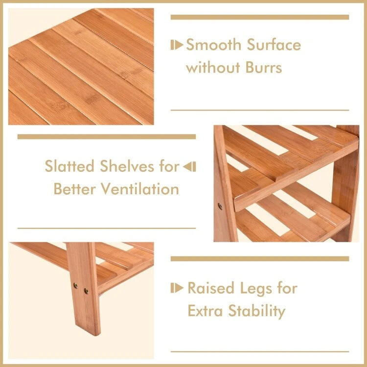 3-Tier Bamboo Shoe Storage Bench Shelf 27.5x11x17.5 Inches