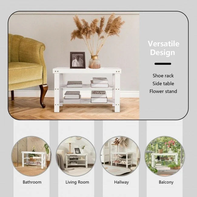 3-Tier Bamboo Shoe Storage Bench Shelf 27.5x11x17.5 Inches