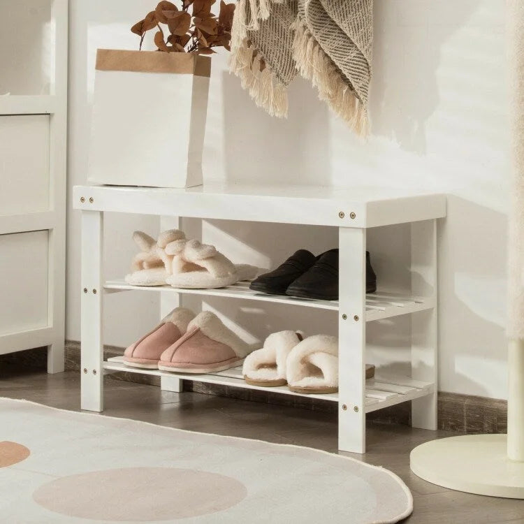 3-Tier Bamboo Shoe Storage Bench Shelf 27.5x11x17.5 Inches