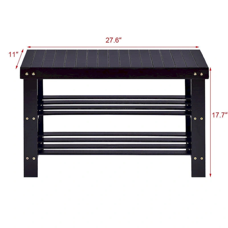 3-Tier Bamboo Shoe Storage Bench Shelf 27.5x11x17.5 Inches