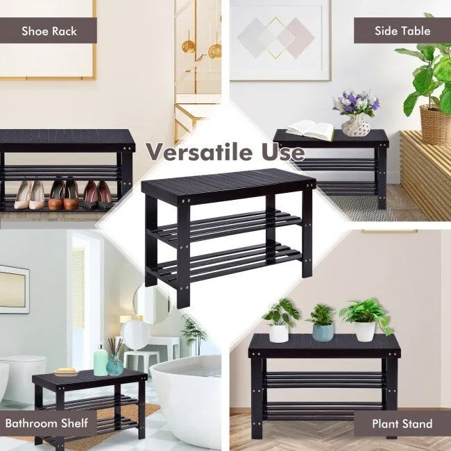 3-Tier Bamboo Shoe Storage Bench Shelf 27.5x11x17.5 Inches