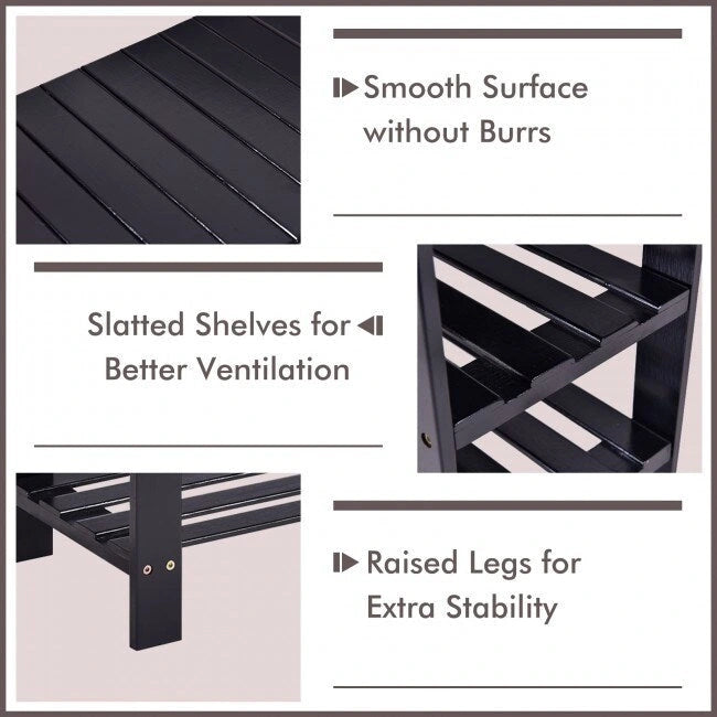 3-Tier Bamboo Shoe Storage Bench Shelf 27.5x11x17.5 Inches