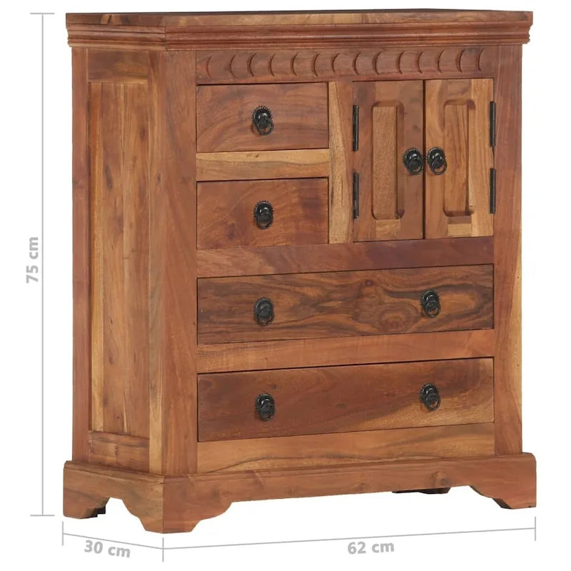 Solid Acacia Wood Sideboard with 3 Doors 24x12x30 Inches