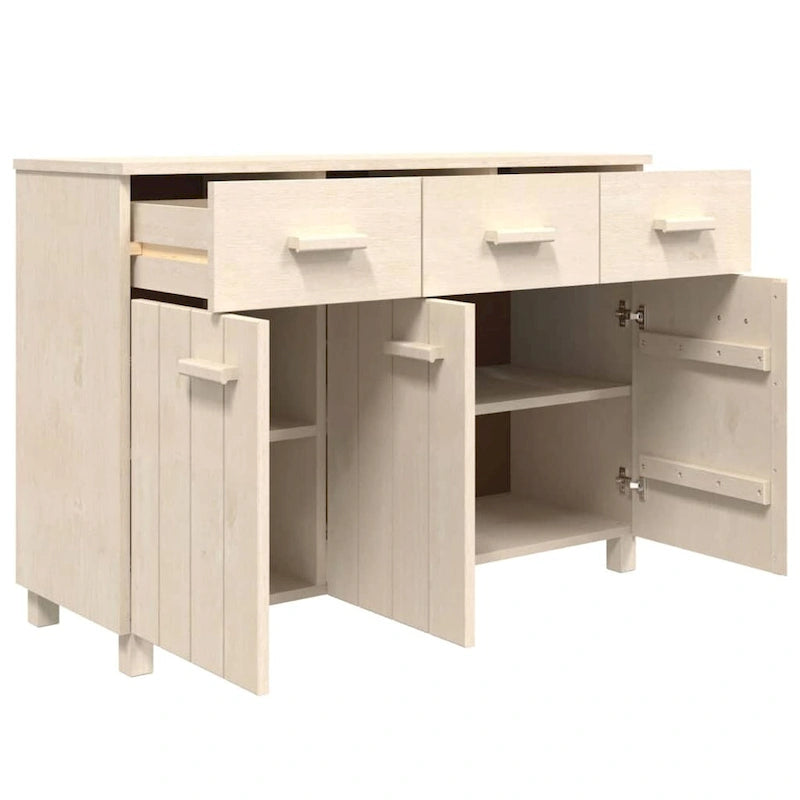 Solid Pine Wood Sideboard Buffet with 3 Drawers and Doors 44.5 Inch