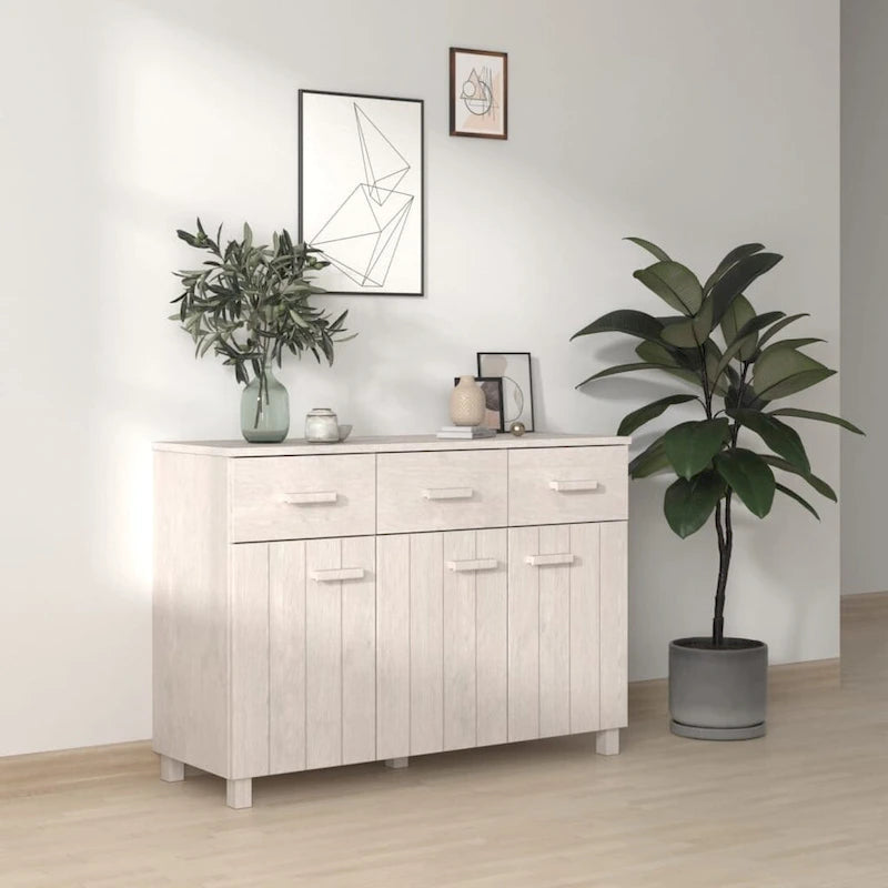 Solid Pine Wood Sideboard Buffet with 3 Drawers and Doors 44.5 Inch