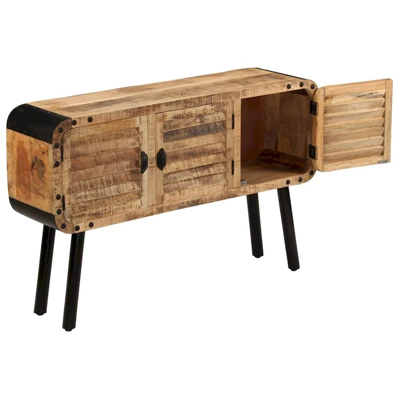 Antique Solid Mango Wood Sideboard with 3 Doors 47x12x30 Inches