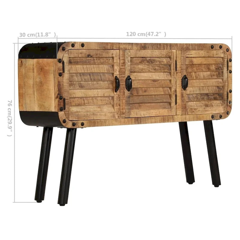 Antique Solid Mango Wood Sideboard with 3 Doors 47x12x30 Inches