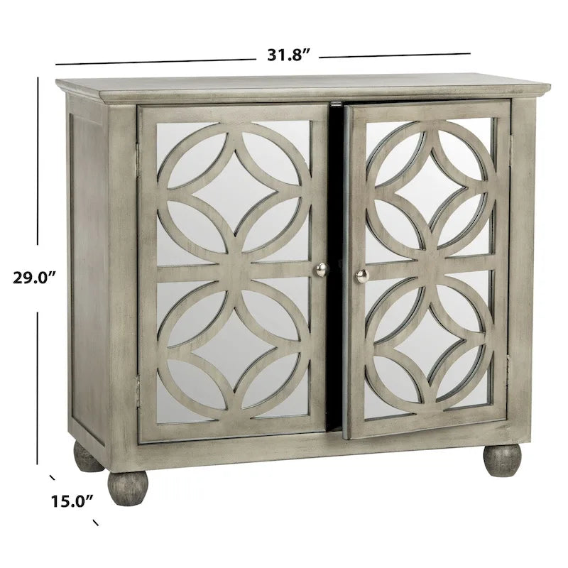 Grey Mirrored Two-Door Decorative Storage Chest Cabinet