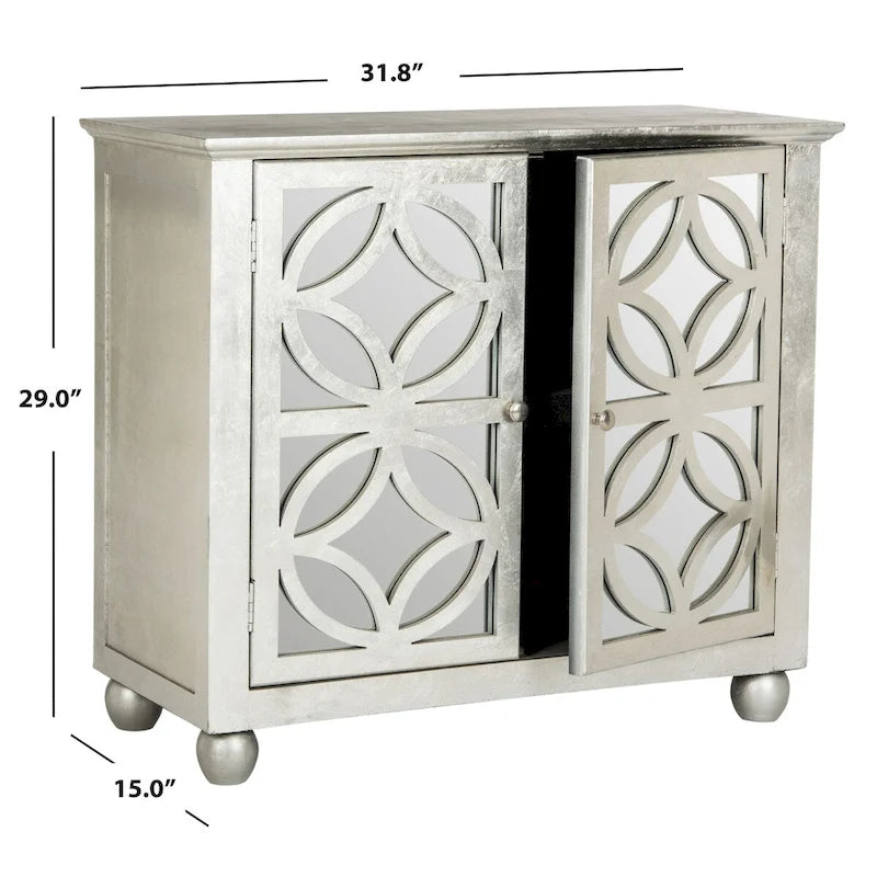 Grey Mirrored Two-Door Decorative Storage Chest Cabinet