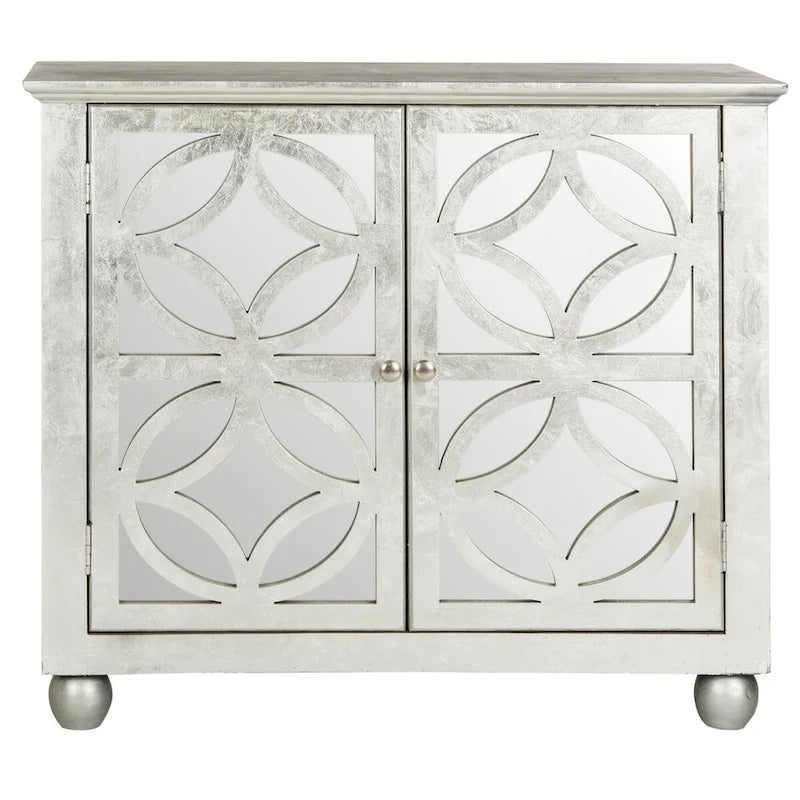 Grey Mirrored Two-Door Decorative Storage Chest Cabinet