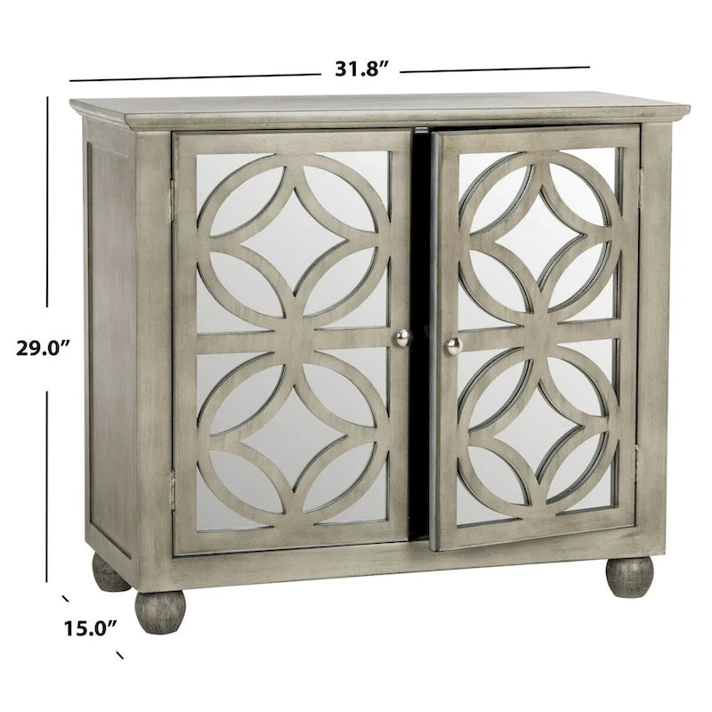 Grey Mirrored Two-Door Decorative Storage Chest Cabinet