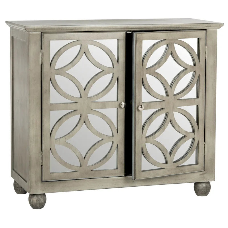 Grey Mirrored Two-Door Decorative Storage Chest Cabinet