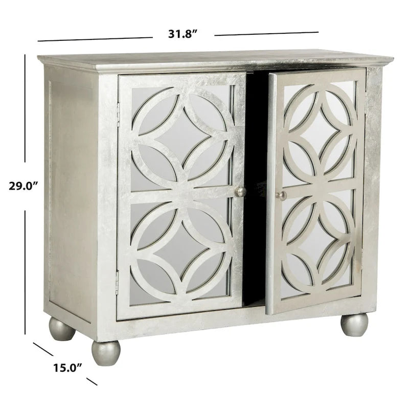 Grey Mirrored Two-Door Decorative Storage Chest Cabinet
