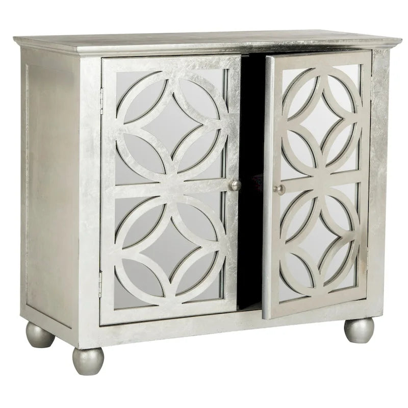 Grey Mirrored Two-Door Decorative Storage Chest Cabinet
