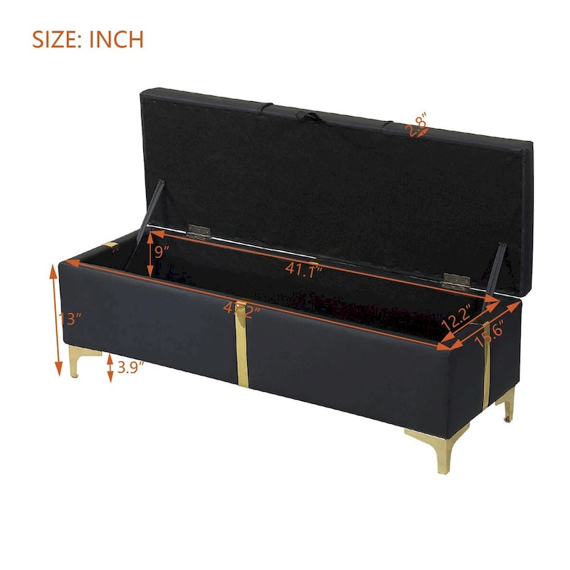 Elegant Upholstered Storage Ottoman Bench with Metal Legs
