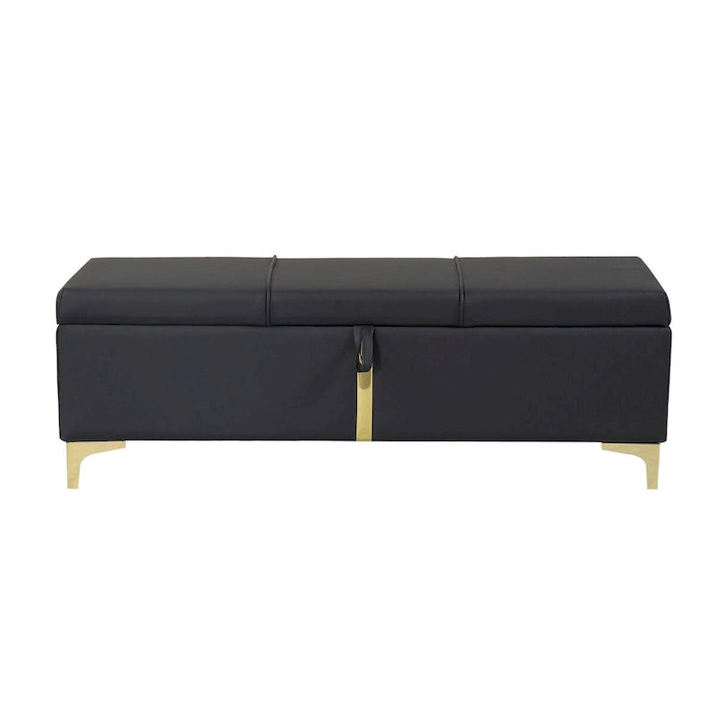 Elegant Upholstered Storage Ottoman Bench with Metal Legs