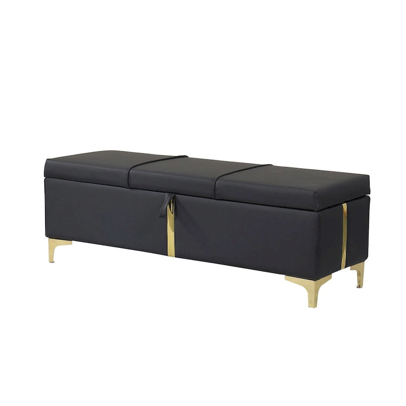 Elegant Upholstered Storage Ottoman Bench with Metal Legs