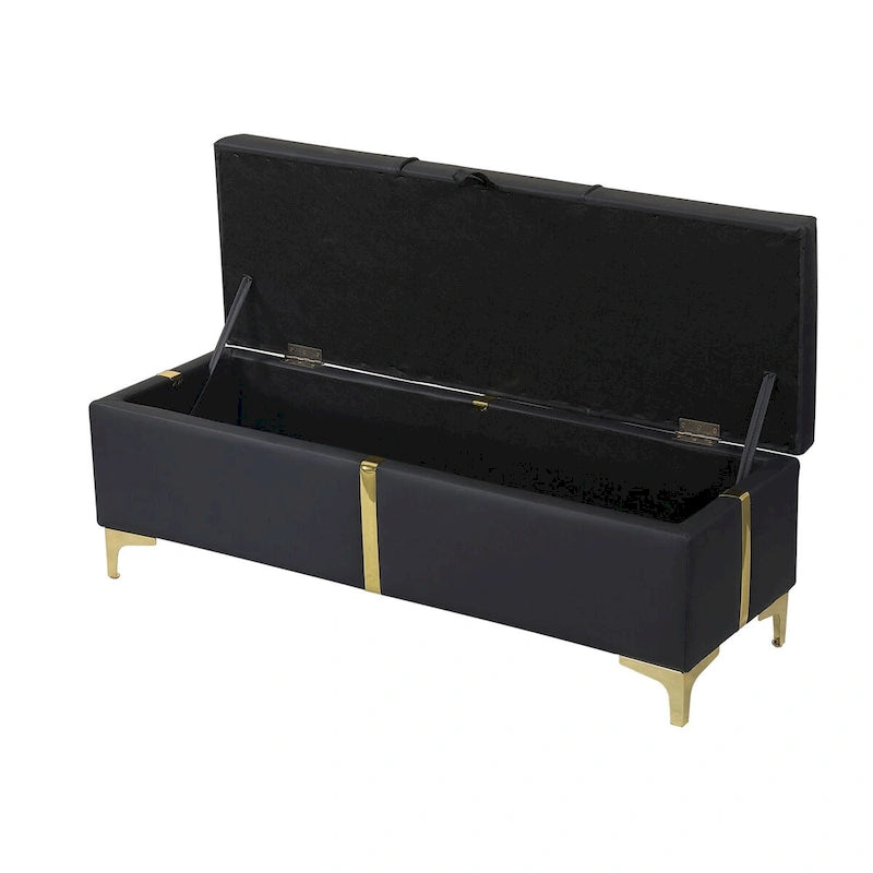 Elegant Upholstered Storage Ottoman Bench with Metal Legs
