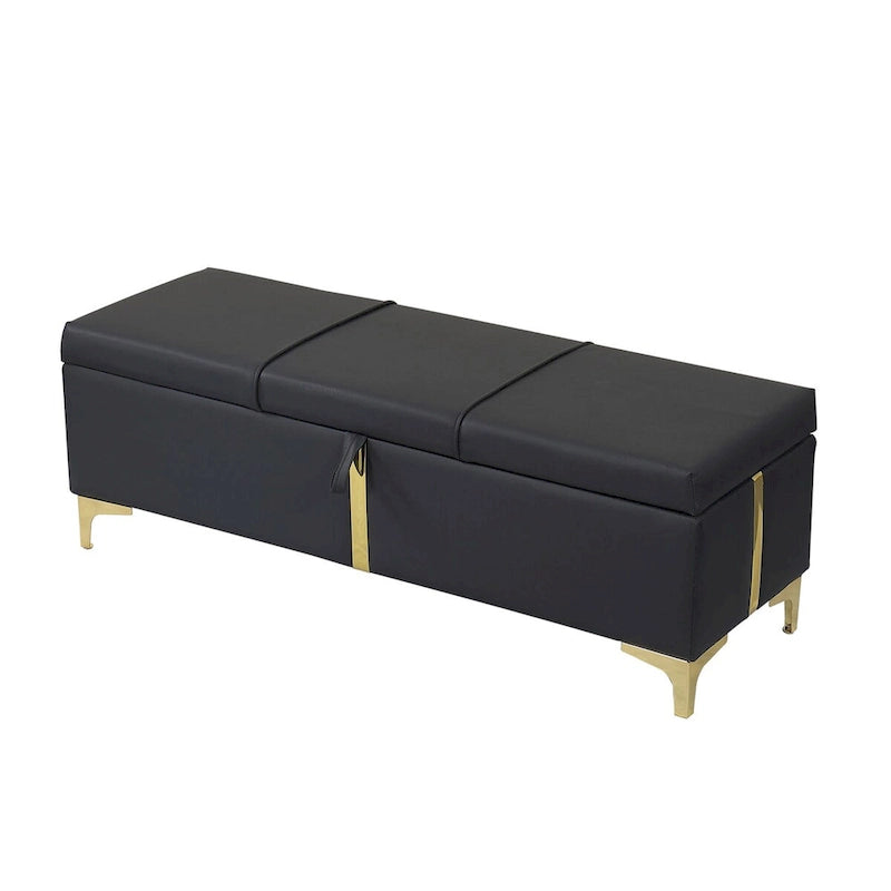 Elegant Upholstered Storage Ottoman Bench with Metal Legs