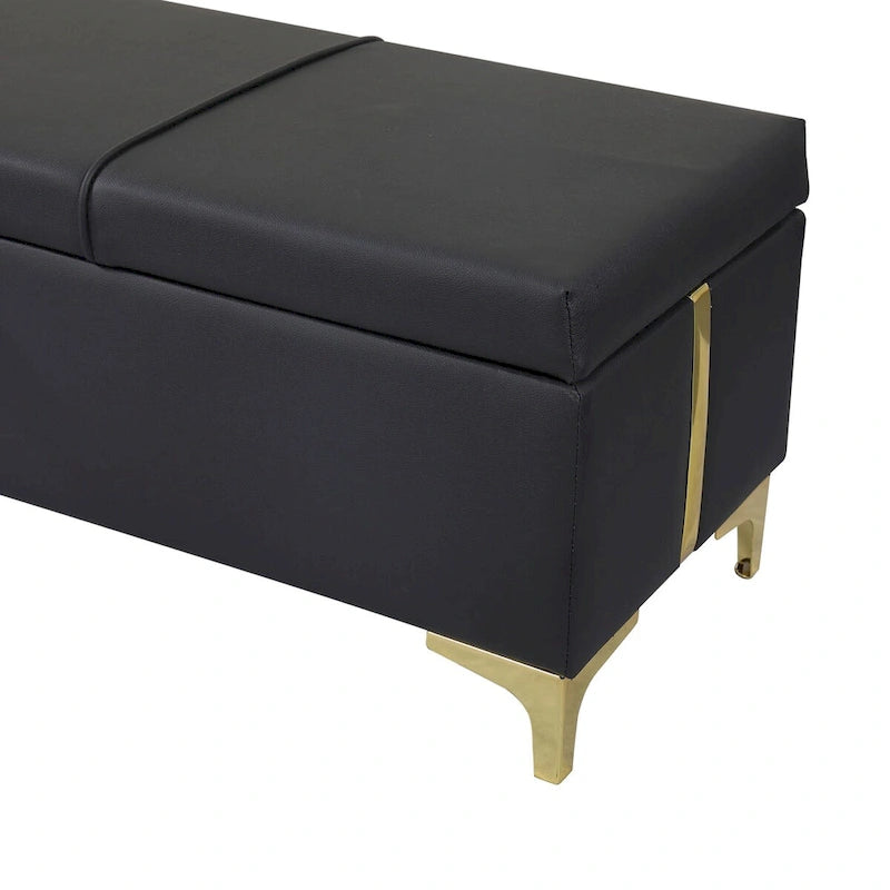 Elegant Upholstered Storage Ottoman Bench with Metal Legs