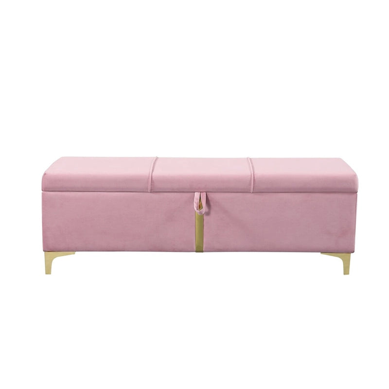 Elegant Upholstered Storage Ottoman Bench with Metal Legs