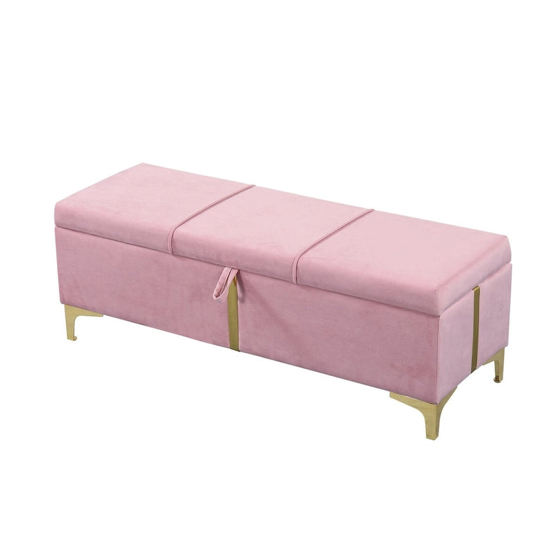 Elegant Upholstered Storage Ottoman Bench with Metal Legs