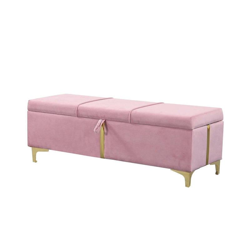 Elegant Upholstered Storage Ottoman Bench with Metal Legs