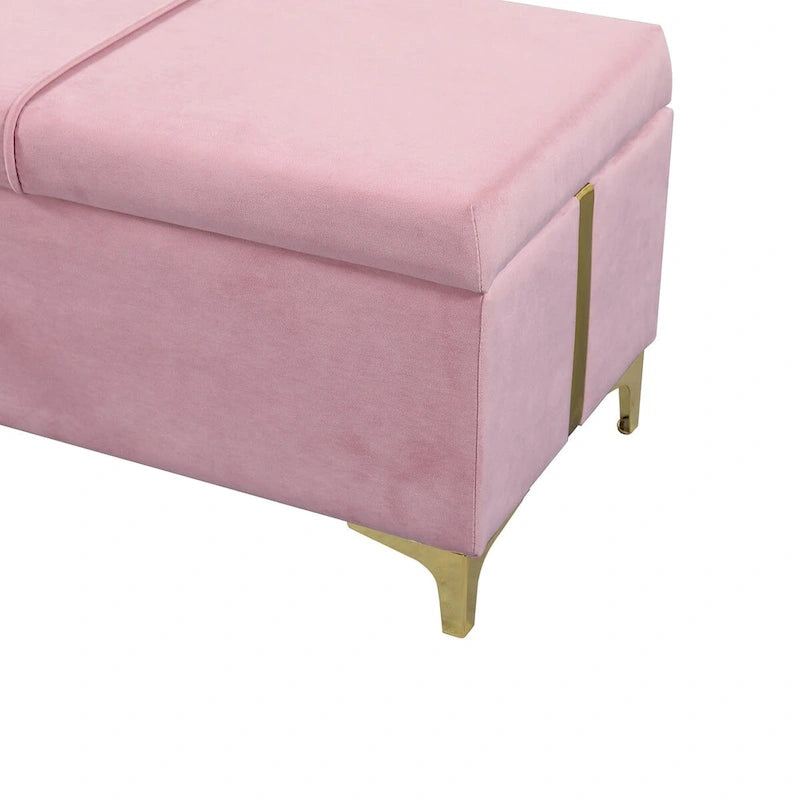 Elegant Upholstered Storage Ottoman Bench with Metal Legs