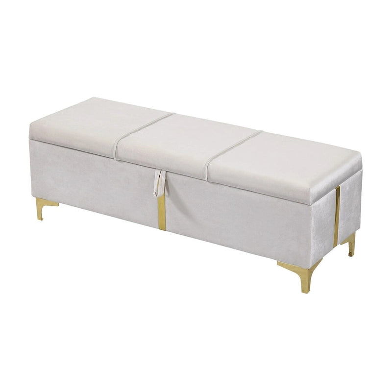 Elegant Upholstered Storage Ottoman Bench with Metal Legs