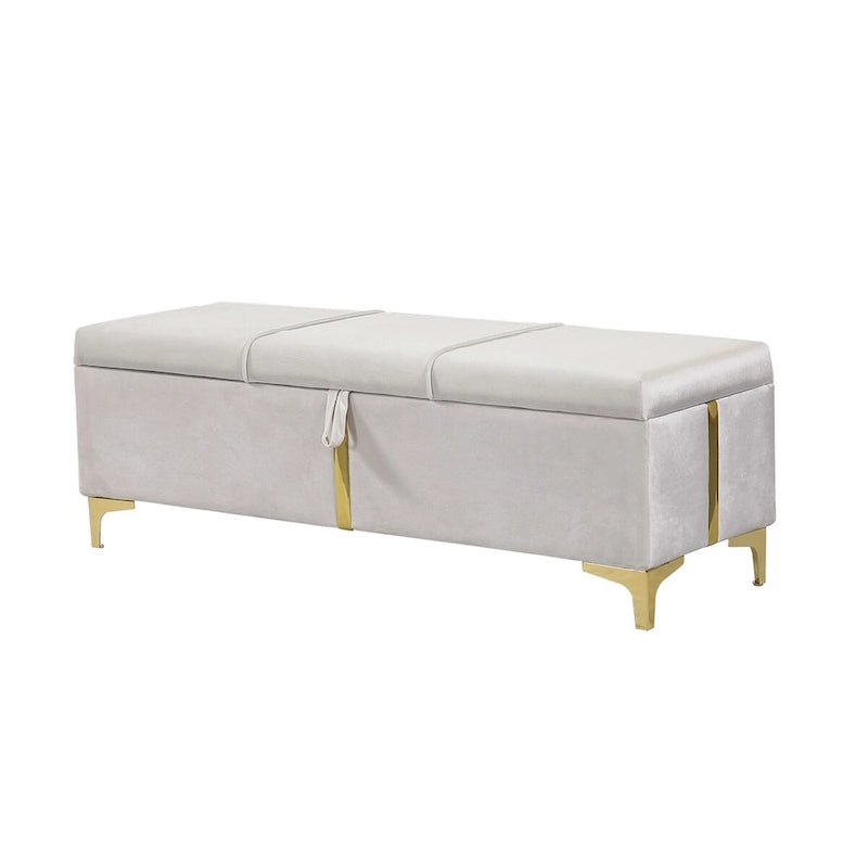 Elegant Upholstered Storage Ottoman Bench with Metal Legs
