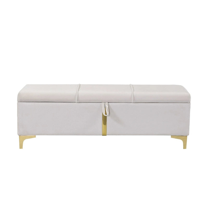 Elegant Upholstered Storage Ottoman Bench with Metal Legs