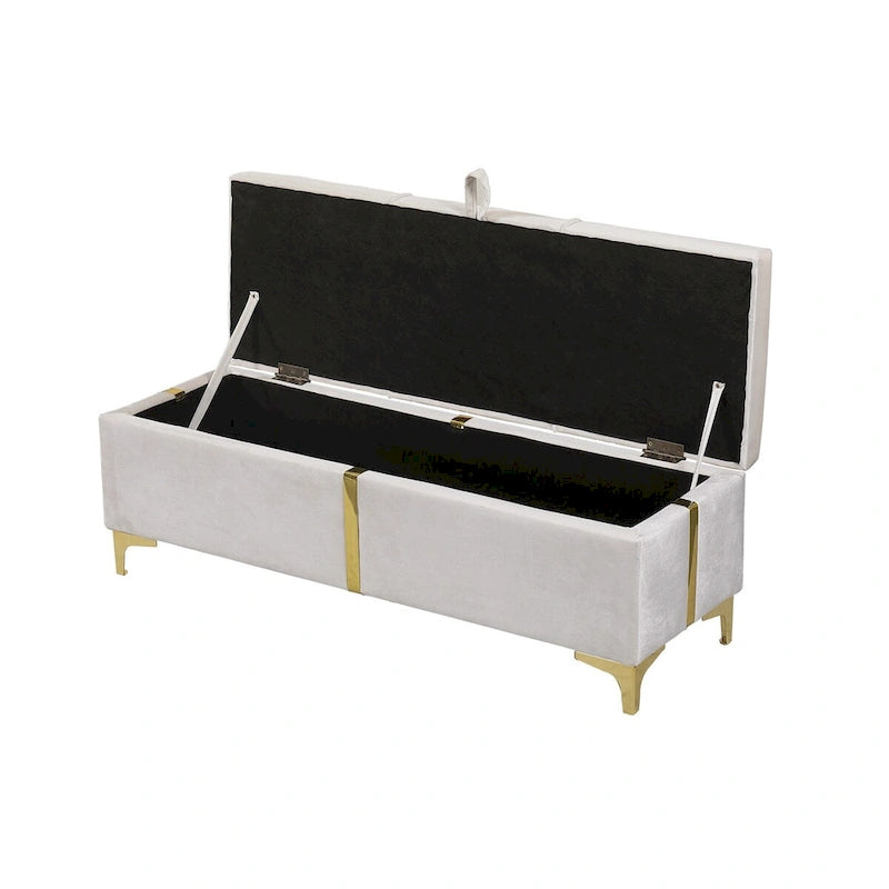 Elegant Upholstered Storage Ottoman Bench with Metal Legs