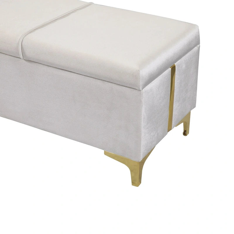 Elegant Upholstered Storage Ottoman Bench with Metal Legs