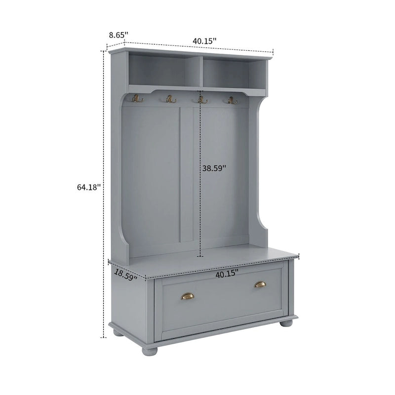 Modern Minimalist Freestanding Wooden Storage Hall Tree with Solid Wood Legs