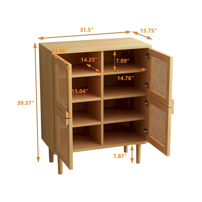 4-Door Rattan Mesh Storage Cabinet with 8 Adjustable Shelves