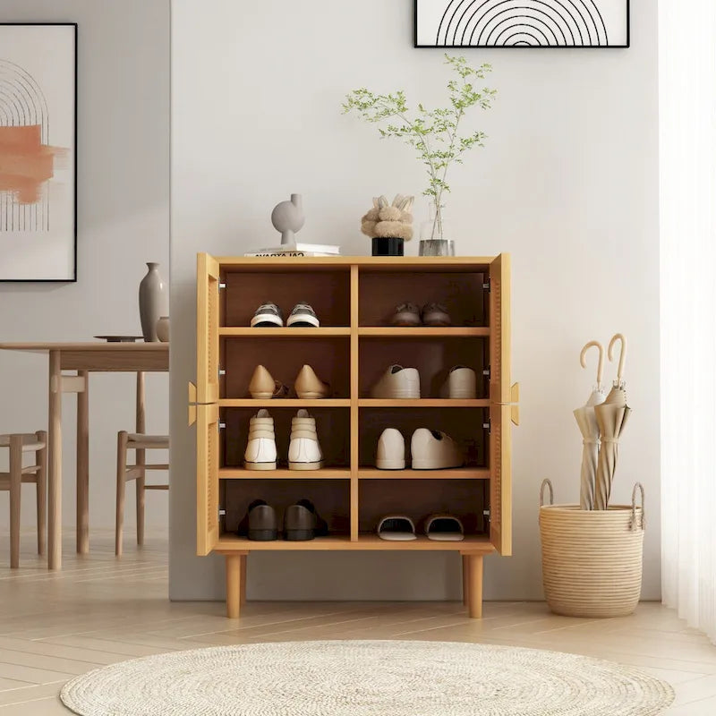 4-Door Rattan Mesh Storage Cabinet with 8 Adjustable Shelves