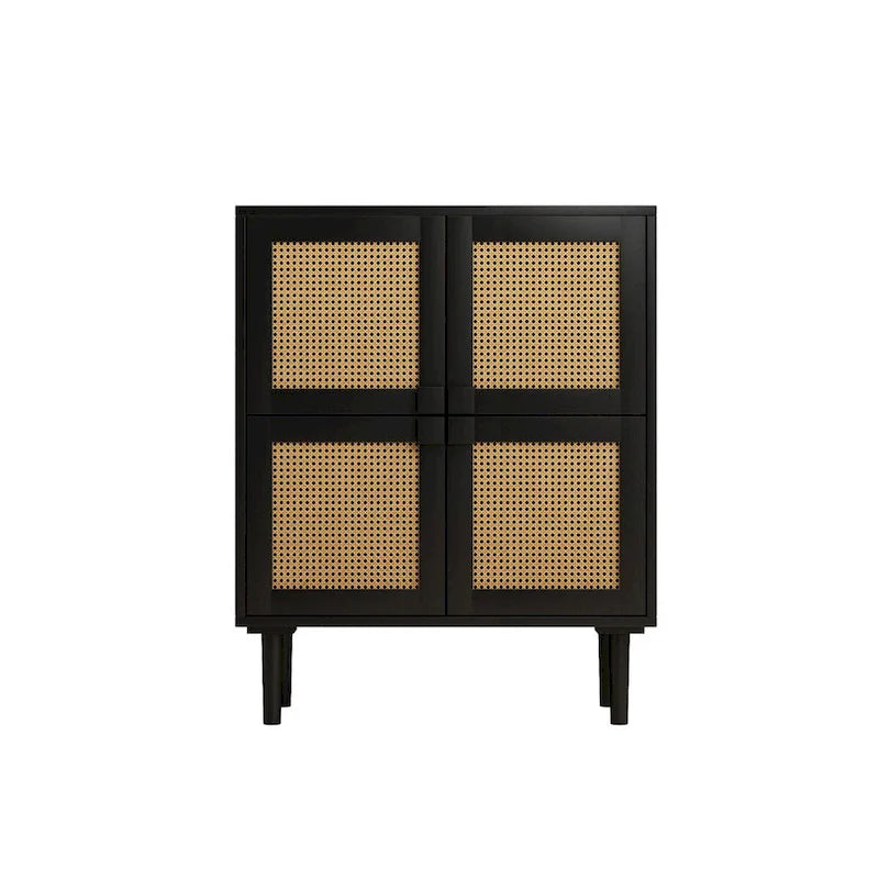 4-Door Rattan Mesh Storage Cabinet with 8 Adjustable Shelves