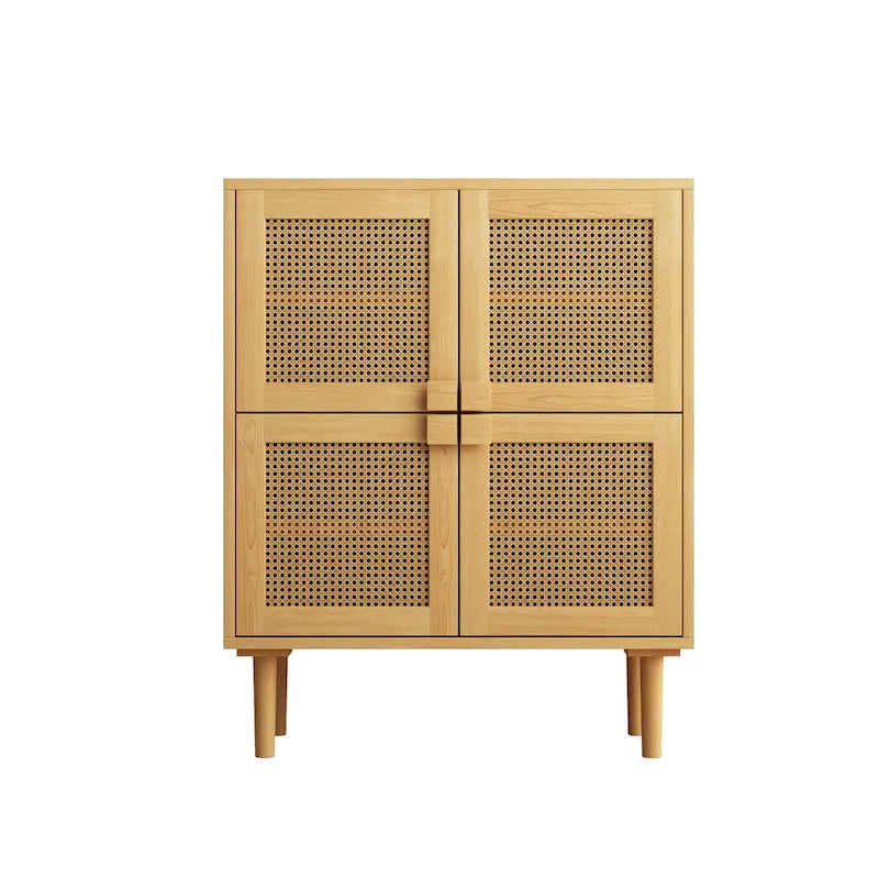 4-Door Rattan Mesh Storage Cabinet with 8 Adjustable Shelves