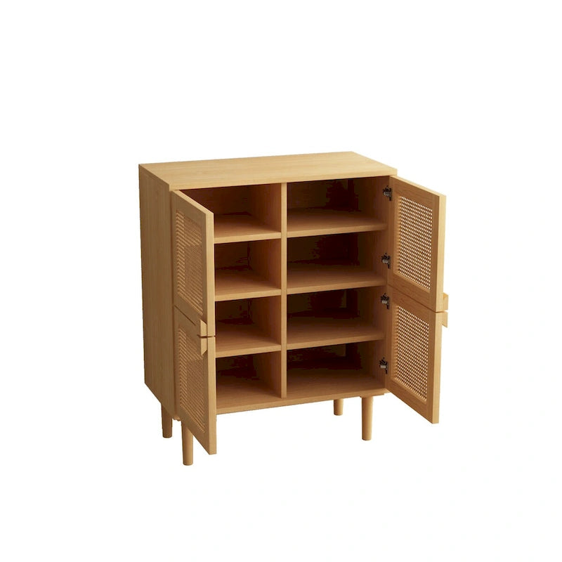 4-Door Rattan Mesh Storage Cabinet with 8 Adjustable Shelves