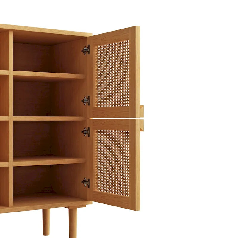 4-Door Rattan Mesh Storage Cabinet with 8 Adjustable Shelves