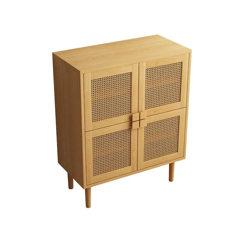 4-Door Rattan Mesh Storage Cabinet with 8 Adjustable Shelves