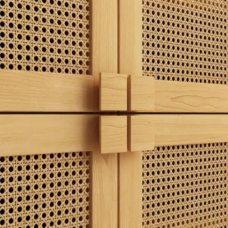 4-Door Rattan Mesh Storage Cabinet with 8 Adjustable Shelves