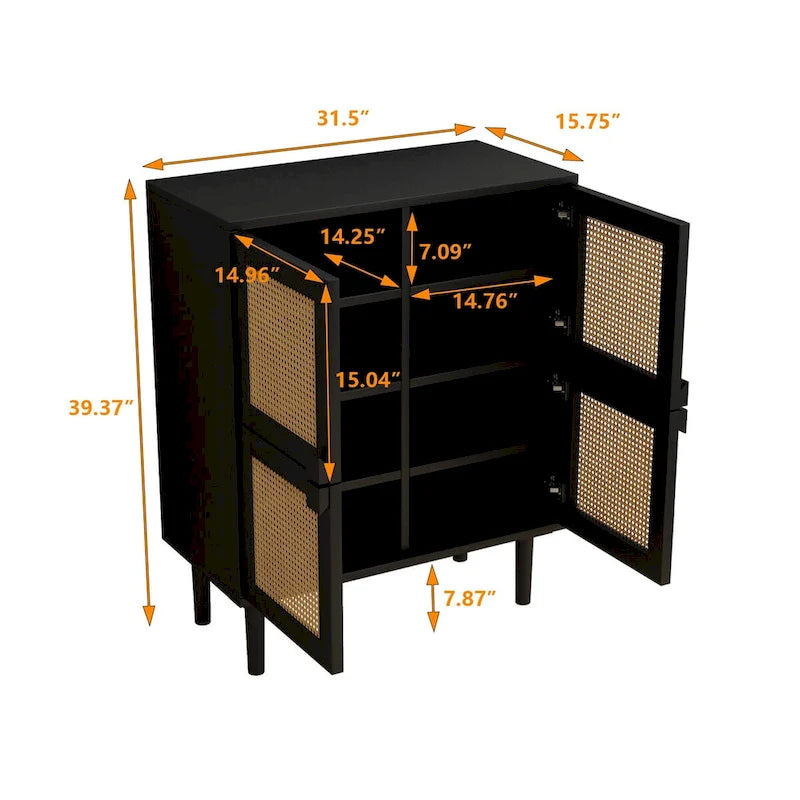 4-Door Rattan Mesh Storage Cabinet with 8 Adjustable Shelves