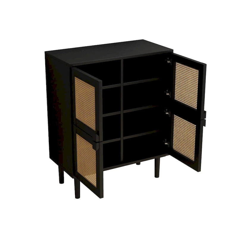 4-Door Rattan Mesh Storage Cabinet with 8 Adjustable Shelves