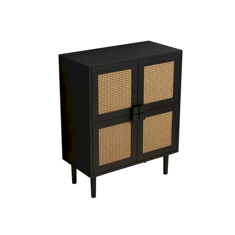 4-Door Rattan Mesh Storage Cabinet with 8 Adjustable Shelves