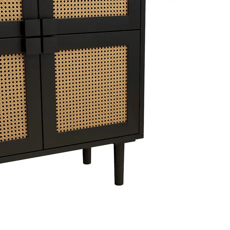 4-Door Rattan Mesh Storage Cabinet with 8 Adjustable Shelves