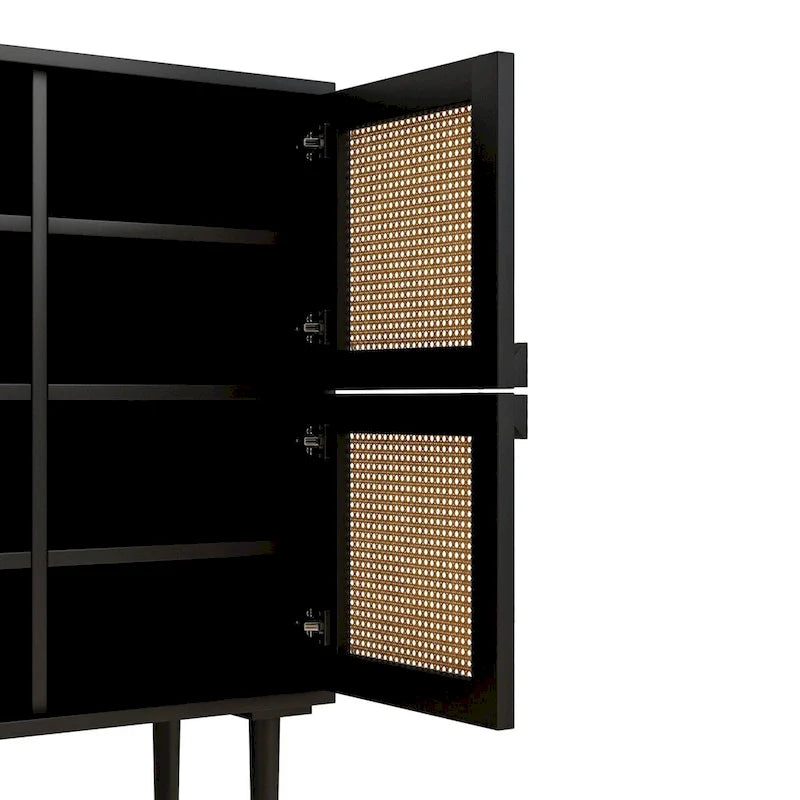 4-Door Rattan Mesh Storage Cabinet with 8 Adjustable Shelves